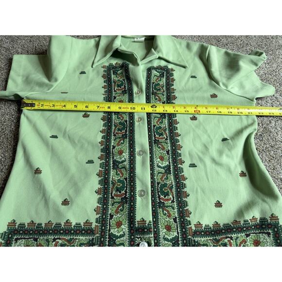Vintage 70's Mint Green Floral Button Down Shirt Ugly Hippie Mod Retro Disco - Picture 5 of 5